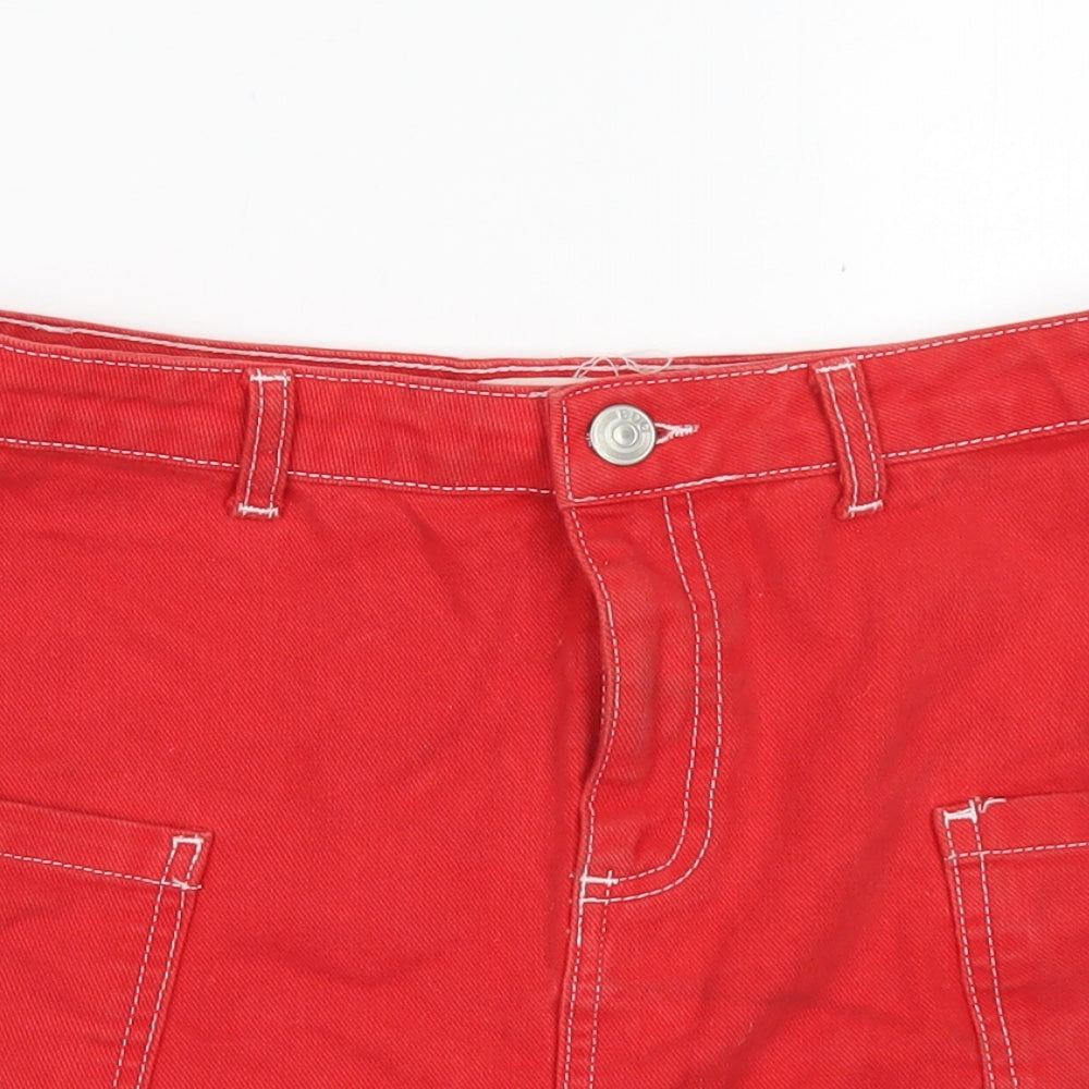 BDG Womens Red  Cotton A-Line Skirt Size M   Button