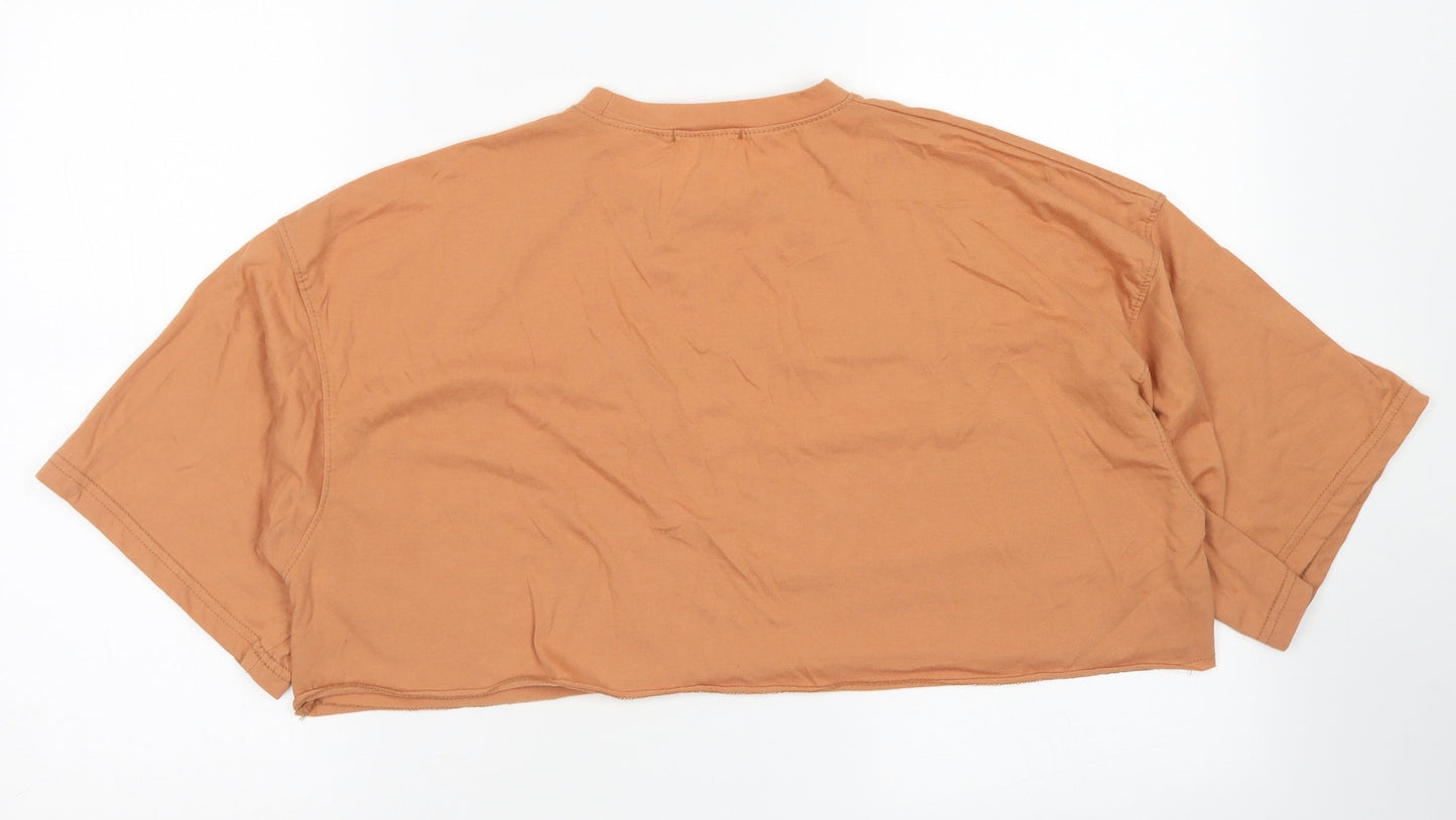 Public Desire Womens Brown  Polyester Cropped T-Shirt Size 6 Crew Neck