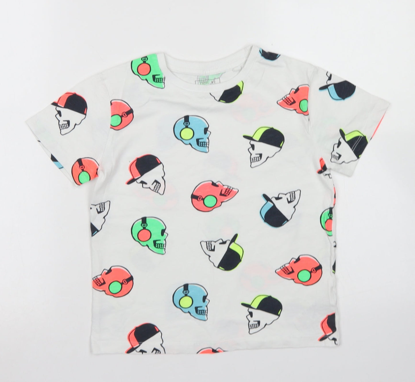NEXT Boys White Spotted Cotton Basic T-Shirt Size 7 Years Crew Neck  - Skull Print