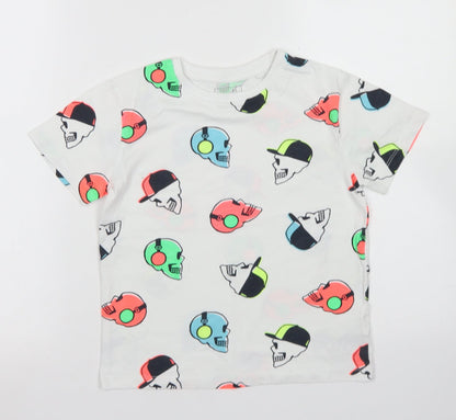 NEXT Boys White Spotted Cotton Basic T-Shirt Size 7 Years Crew Neck  - Skull Print