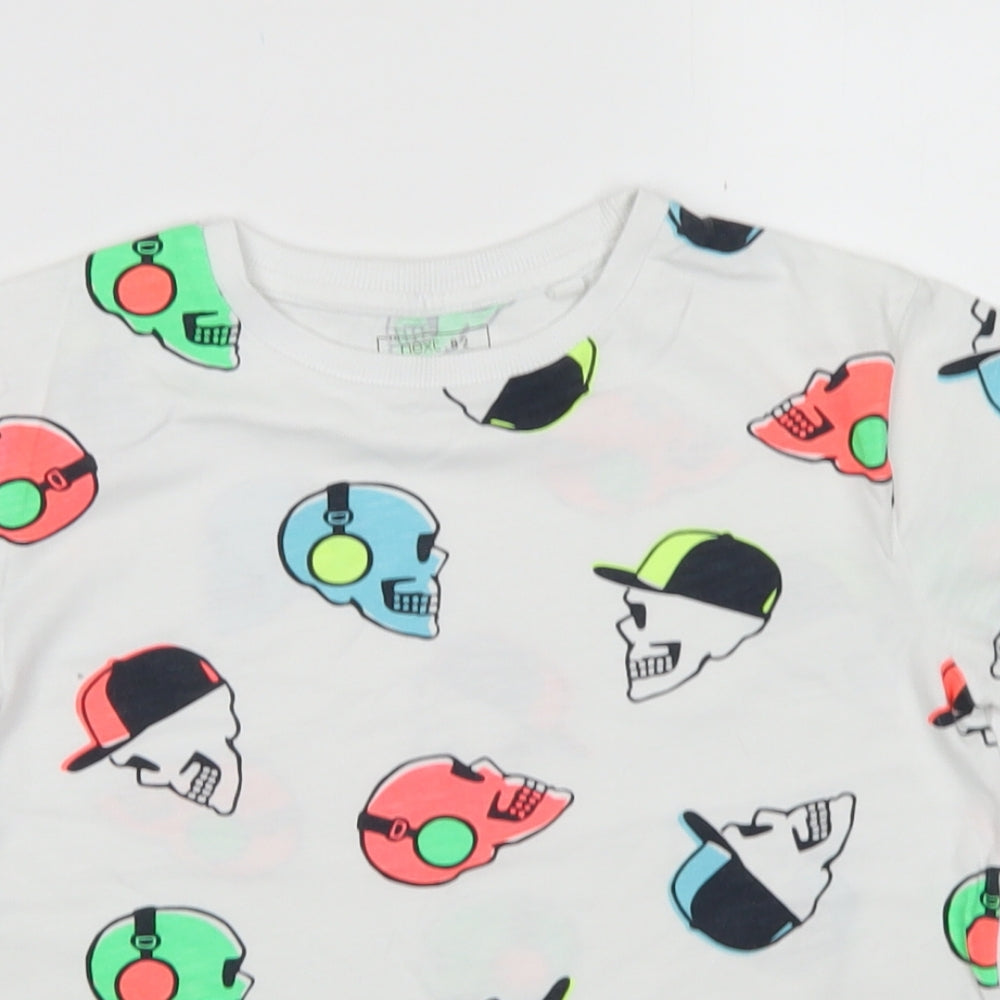 NEXT Boys White Spotted Cotton Basic T-Shirt Size 7 Years Crew Neck  - Skull Print