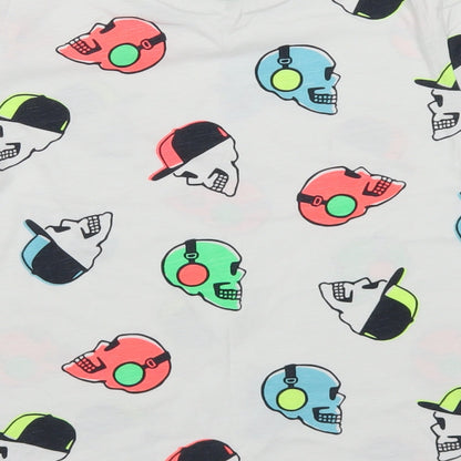 NEXT Boys White Spotted Cotton Basic T-Shirt Size 7 Years Crew Neck  - Skull Print