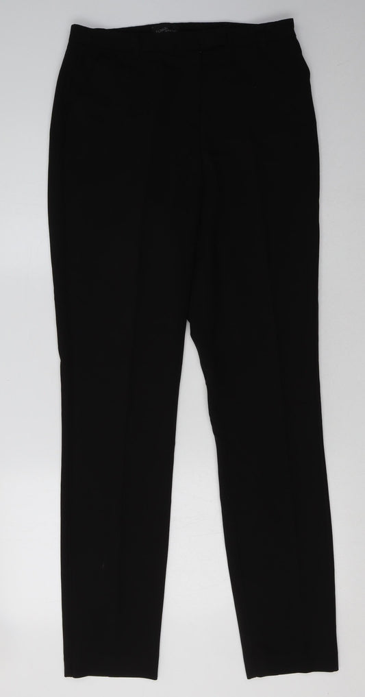 Topshop Womens Black  Polyester Trousers  Size 10 L34 in Regular Hook & Eye
