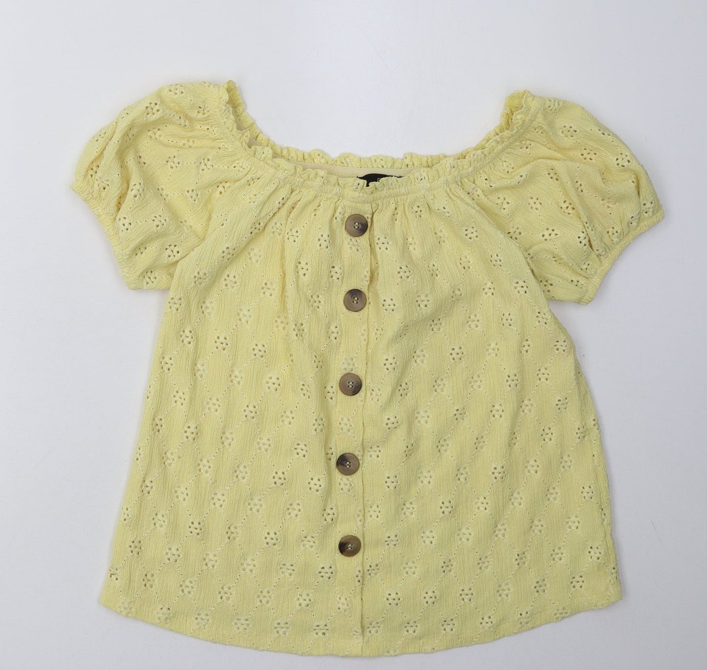 F&F Womens Yellow Argyle/Diamond Polyester Basic T-Shirt Size 6 Off the Shoulder