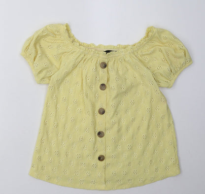 F&F Womens Yellow Argyle/Diamond Polyester Basic T-Shirt Size 6 Off the Shoulder