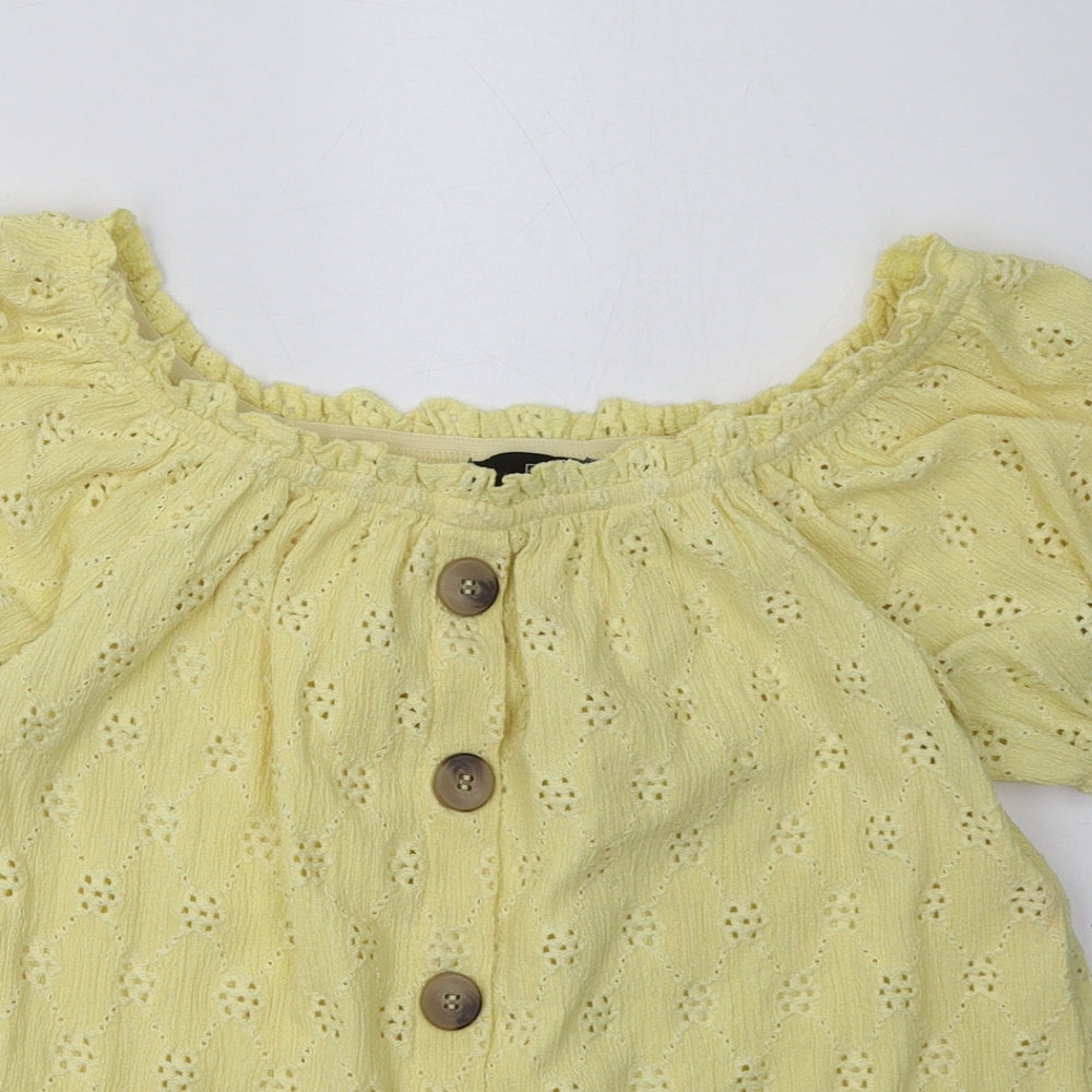 F&F Womens Yellow Argyle/Diamond Polyester Basic T-Shirt Size 6 Off the Shoulder