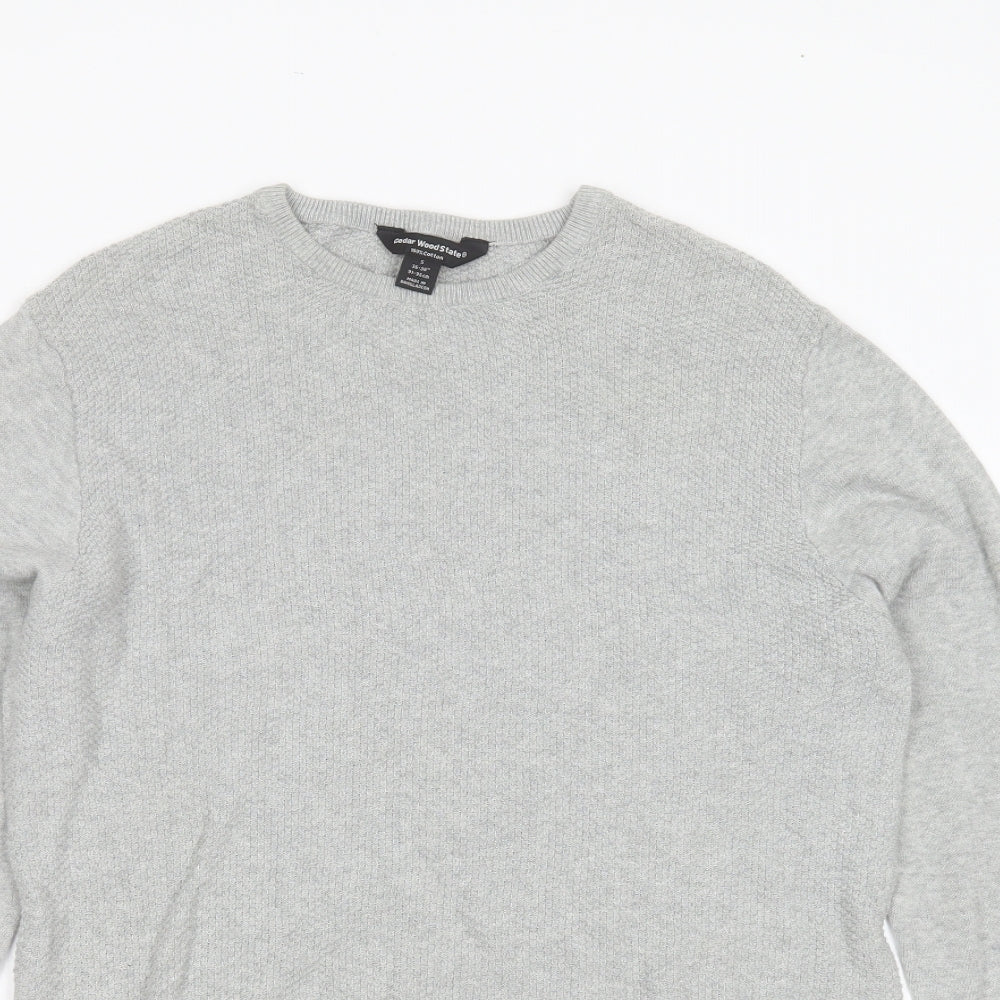 Cedar Wood State Mens Grey Round Neck  Cotton Pullover Jumper Size S