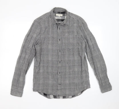 River Island Mens Black Check Cotton  Button-Up Size S Collared Button