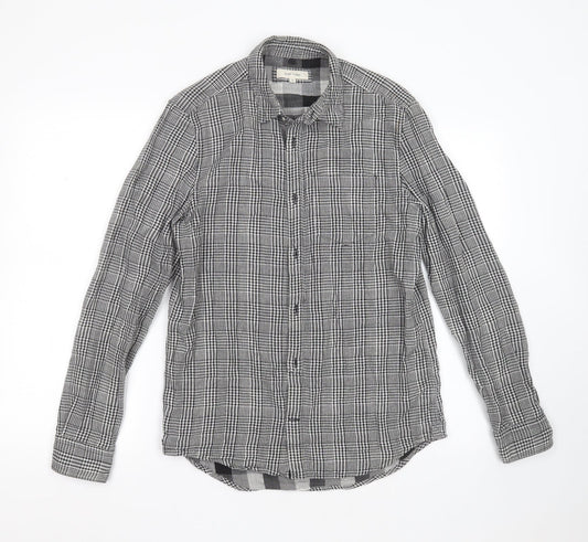 River Island Mens Black Check Cotton  Button-Up Size S Collared Button