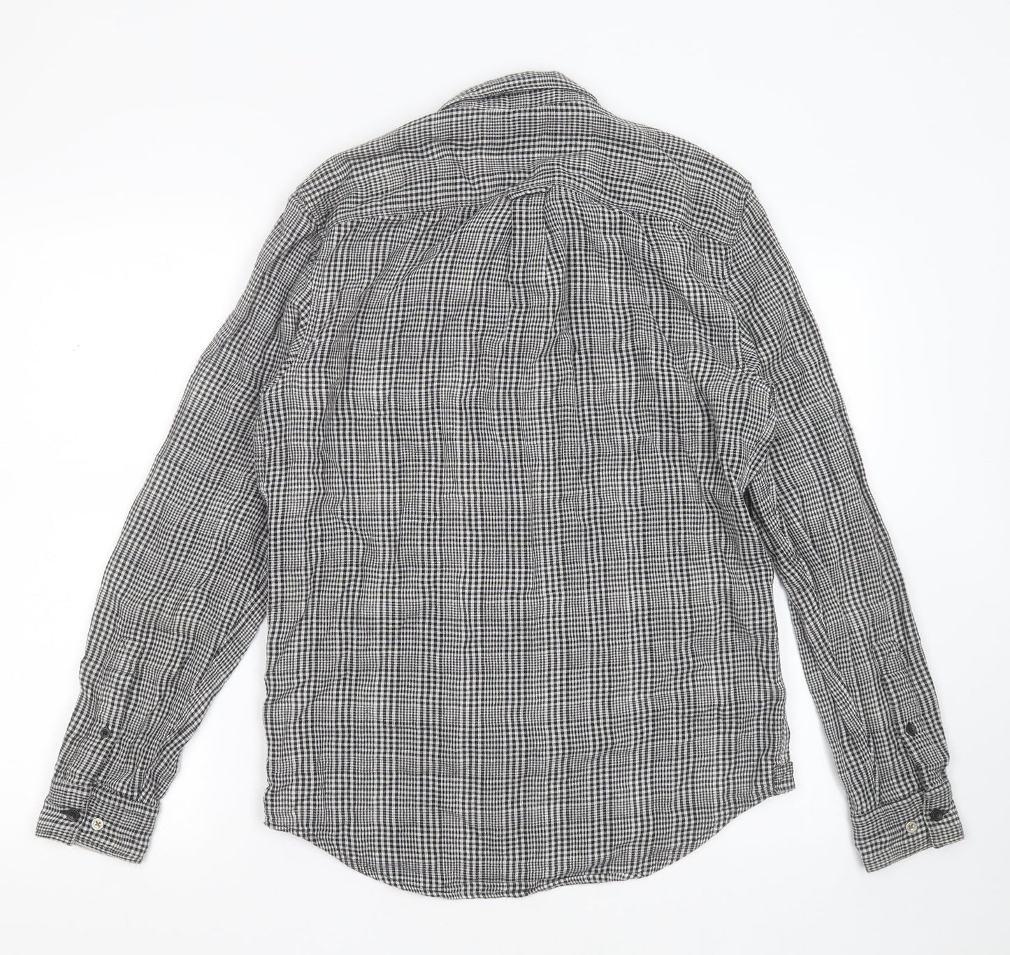 River Island Mens Black Check Cotton  Button-Up Size S Collared Button