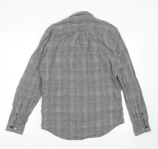 River Island Mens Black Check Cotton  Button-Up Size S Collared Button