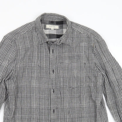 River Island Mens Black Check Cotton  Button-Up Size S Collared Button