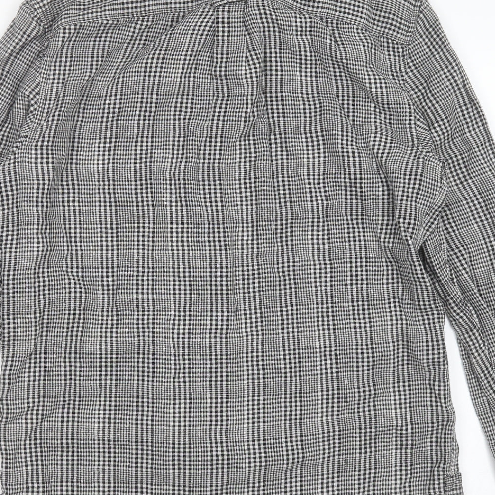 River Island Mens Black Check Cotton  Button-Up Size S Collared Button