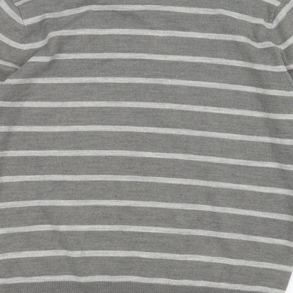 Burton Mens Grey Round Neck Striped Acrylic Pullover Jumper Size L