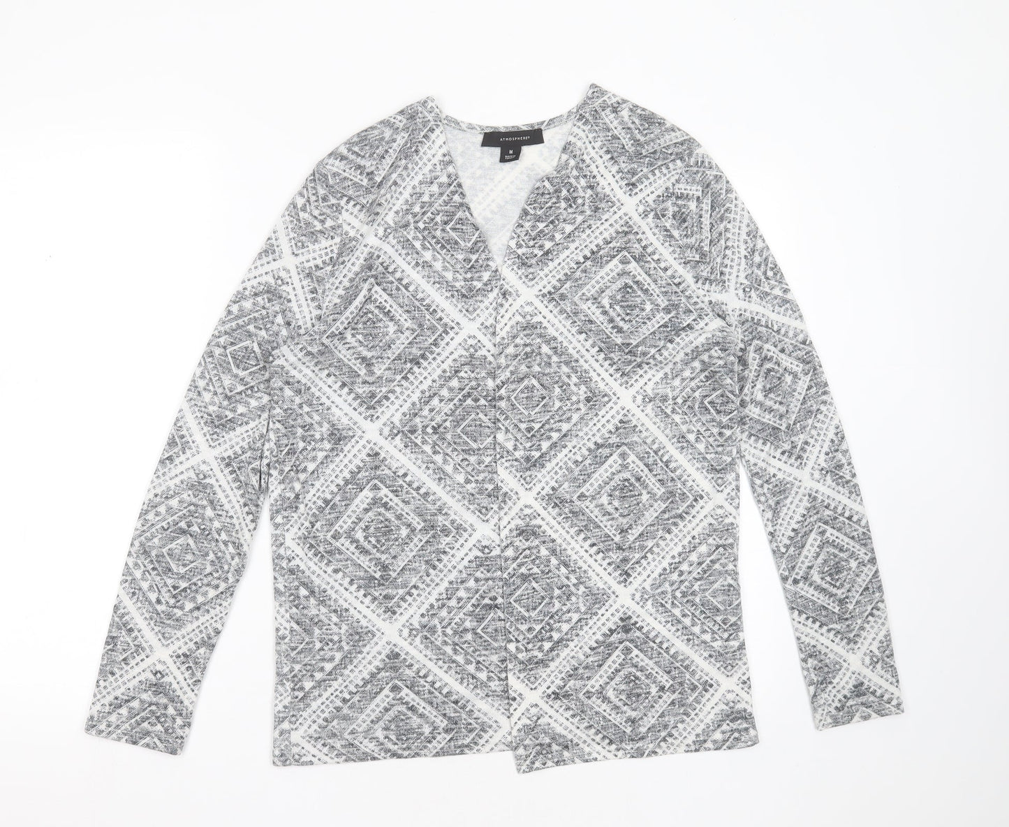 Primark Womens Grey V-Neck Geometric Polyester Cardigan Jumper Size M