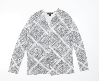 Primark Womens Grey V-Neck Geometric Polyester Cardigan Jumper Size M