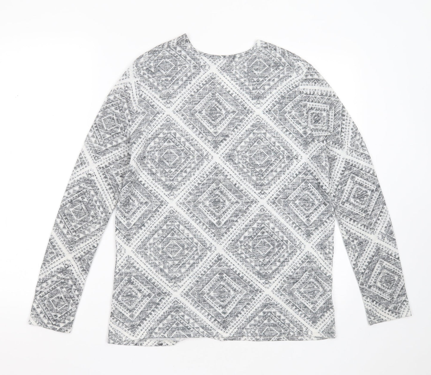 Primark Womens Grey V-Neck Geometric Polyester Cardigan Jumper Size M