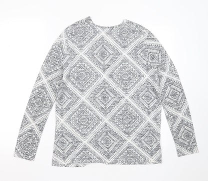 Primark Womens Grey V-Neck Geometric Polyester Cardigan Jumper Size M