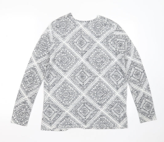Primark Womens Grey V-Neck Geometric Polyester Cardigan Jumper Size M