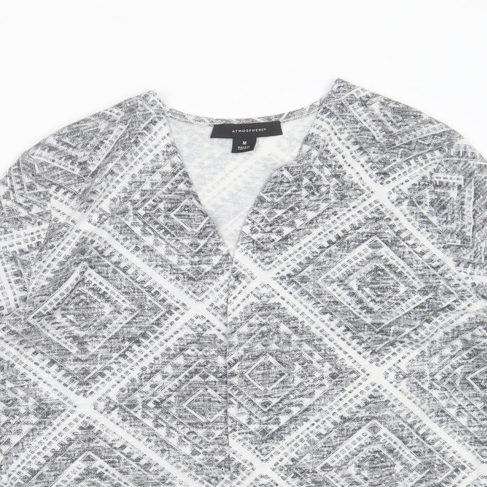 Primark Womens Grey V-Neck Geometric Polyester Cardigan Jumper Size M