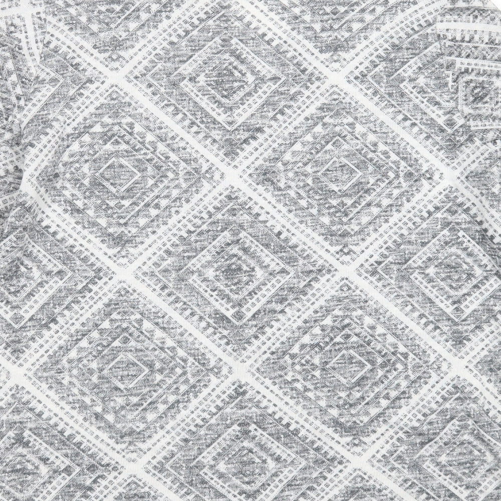 Primark Womens Grey V-Neck Geometric Polyester Cardigan Jumper Size M