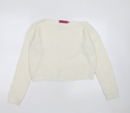 Boohoo Womens Ivory Round Neck  Acrylic Pullover Jumper Size S