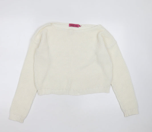Boohoo Womens Ivory Round Neck  Acrylic Pullover Jumper Size S