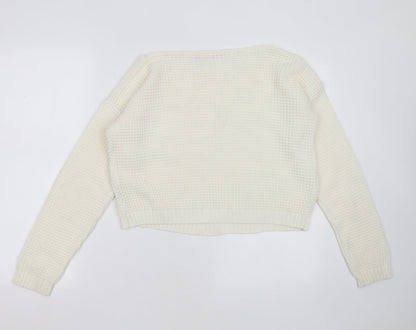 Boohoo Womens Ivory Round Neck  Acrylic Pullover Jumper Size S