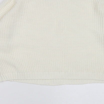 Boohoo Womens Ivory Round Neck  Acrylic Pullover Jumper Size S
