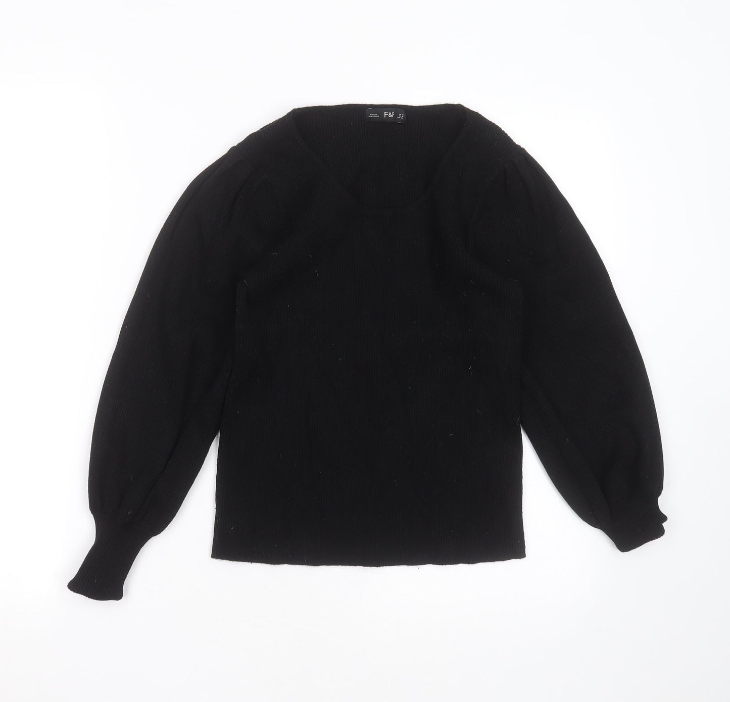 F&F Womens Black Round Neck  Viscose Pullover Jumper Size 12
