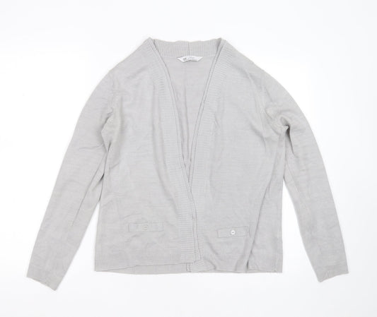BHS Womens Grey V-Neck  Acrylic Cardigan Jumper Size 12