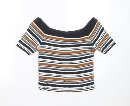 Primark Womens Blue Round Neck Striped Cotton Pullover Jumper Size 12