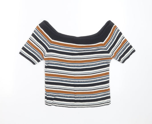 Primark Womens Blue Round Neck Striped Cotton Pullover Jumper Size 12