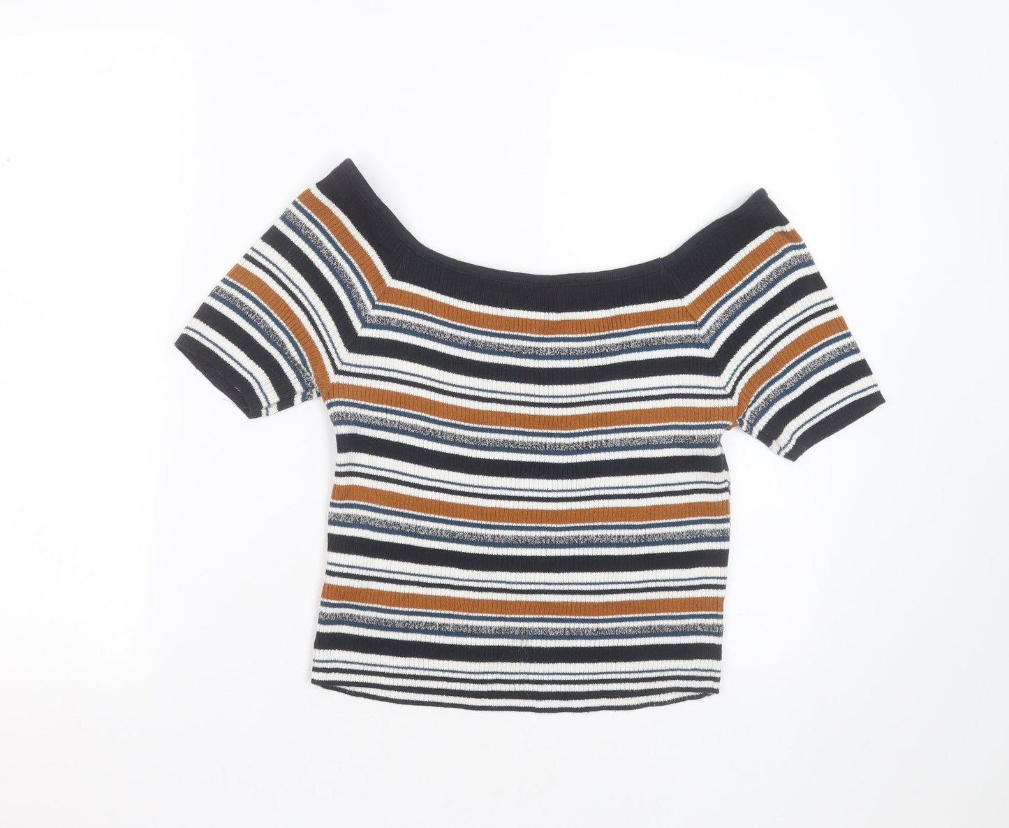 Primark Womens Blue Round Neck Striped Cotton Pullover Jumper Size 12