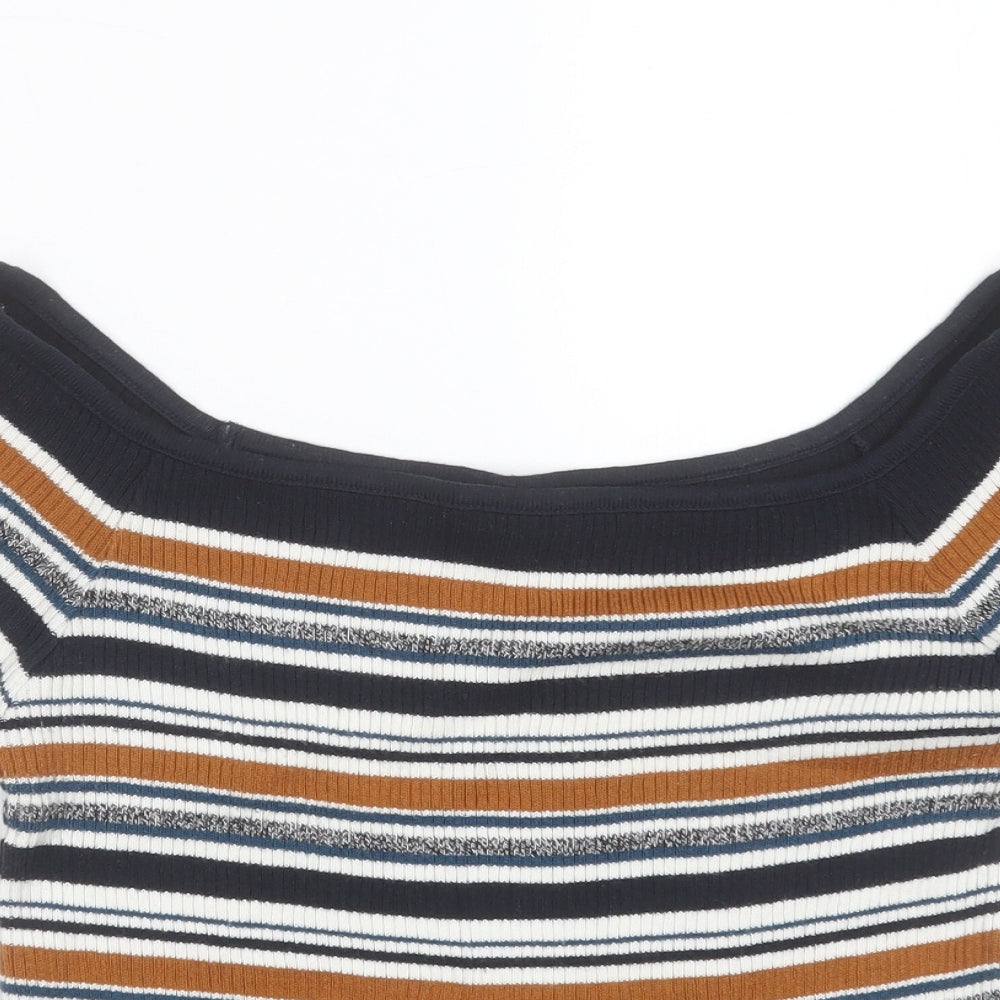 Primark Womens Blue Round Neck Striped Cotton Pullover Jumper Size 12