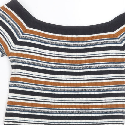 Primark Womens Blue Round Neck Striped Cotton Pullover Jumper Size 12