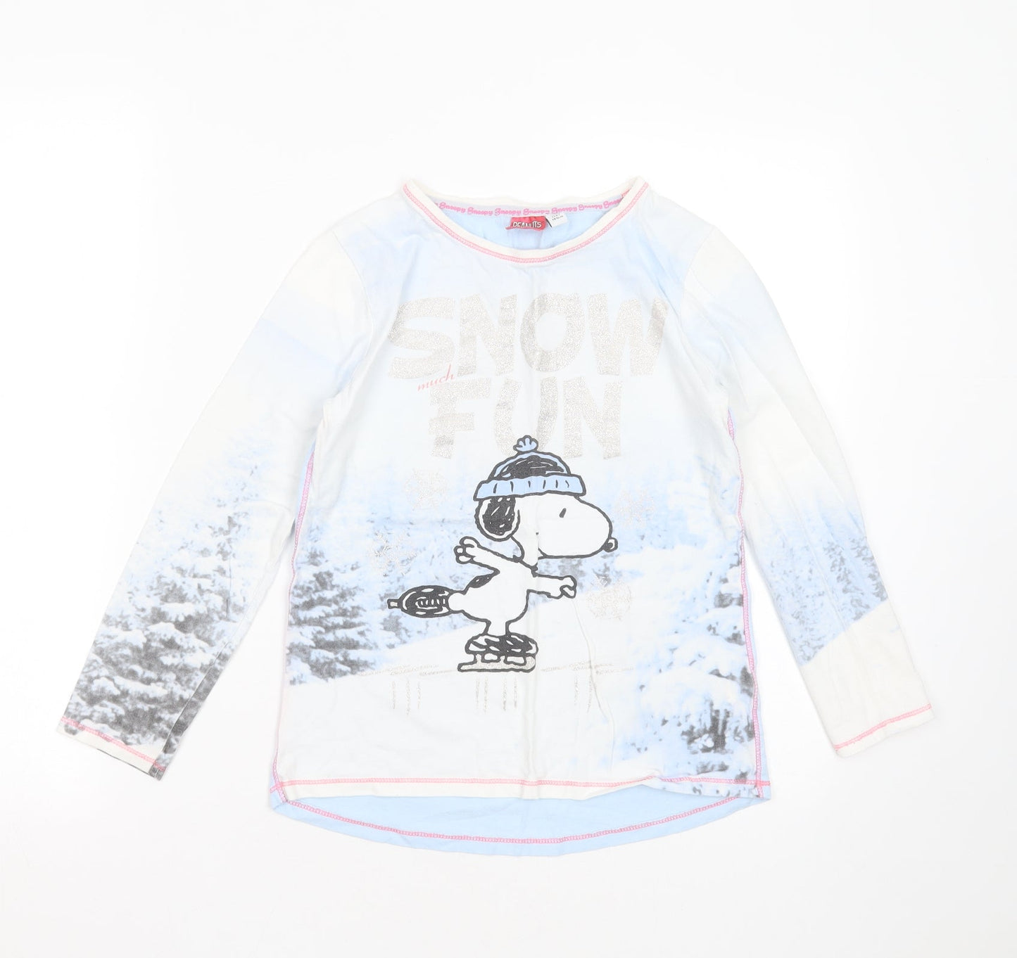 Peanuts Girls White Solid Cotton Blend Top Pyjama Top Size 9-10 Years   - snow much fun