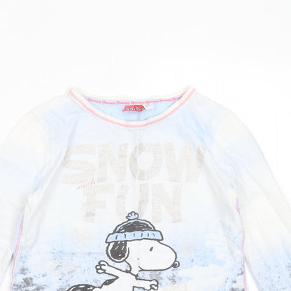 Peanuts Girls White Solid Cotton Blend Top Pyjama Top Size 9-10 Years   - snow much fun