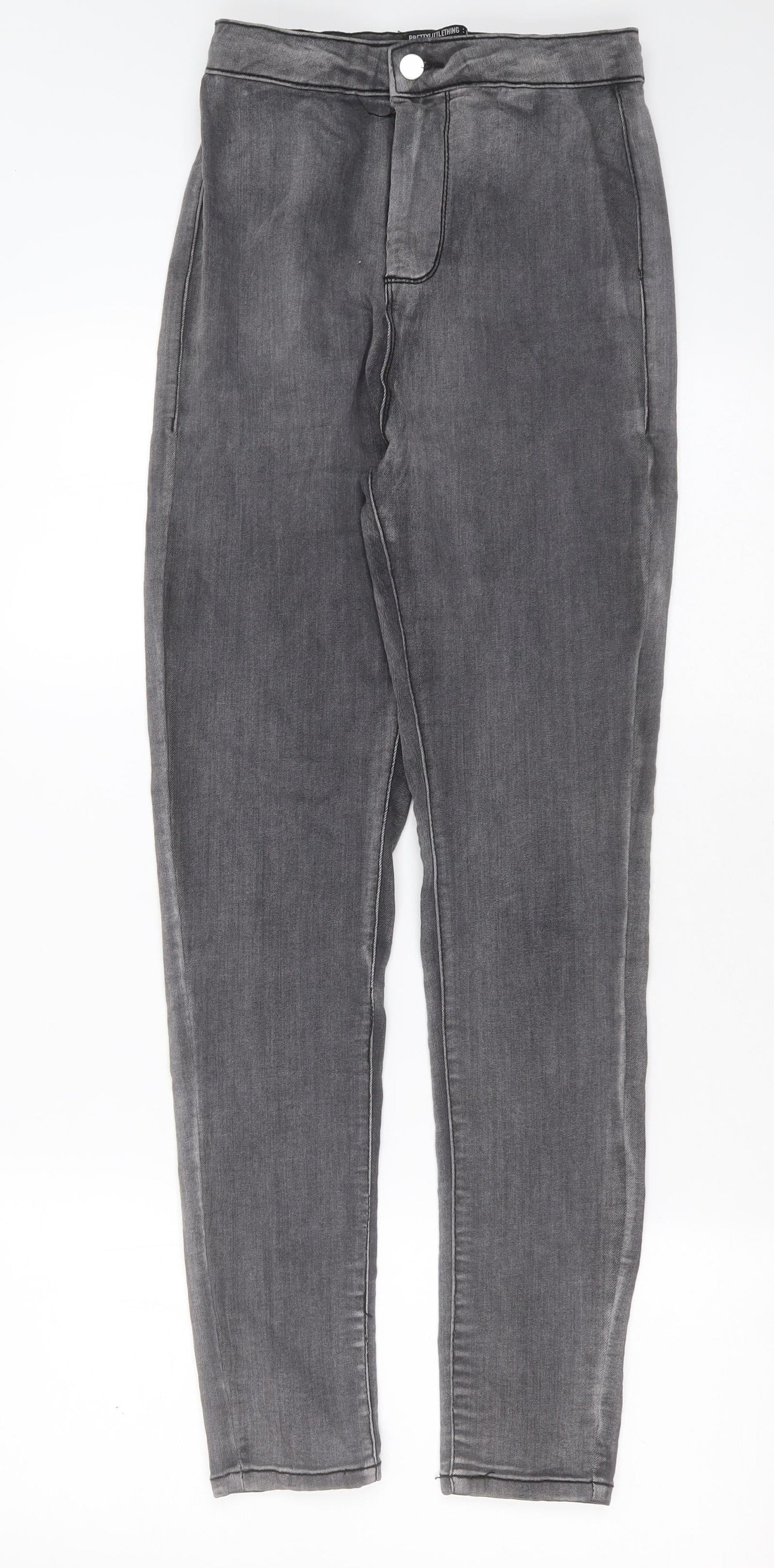 PRETTYLITTLETHING Womens Grey  Cotton Skinny Jeans Size 10 L28 in Extra-Slim