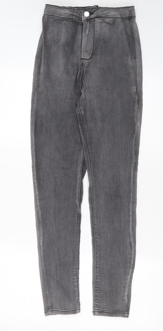 PRETTYLITTLETHING Womens Grey  Cotton Skinny Jeans Size 10 L28 in Extra-Slim