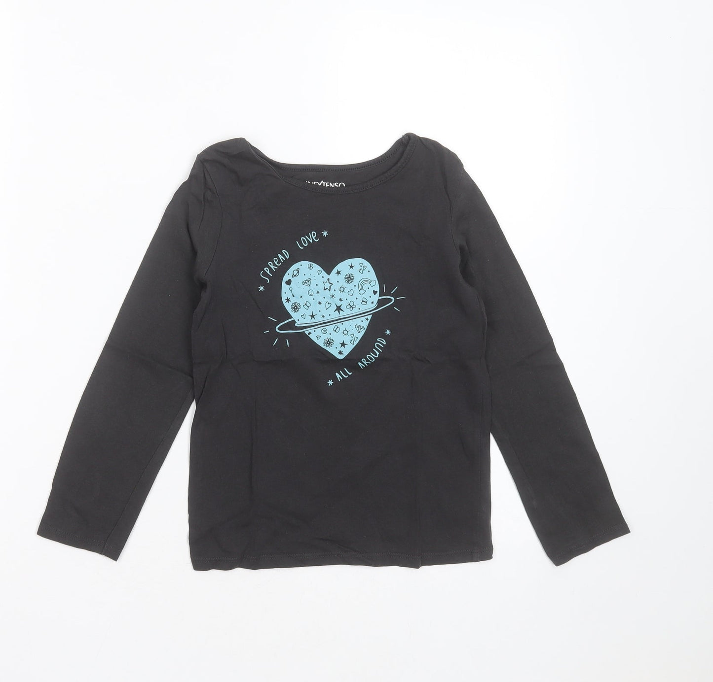 INEXTENSO Girls Grey  Cotton Basic T-Shirt Size 8 Years Round Neck  - heart