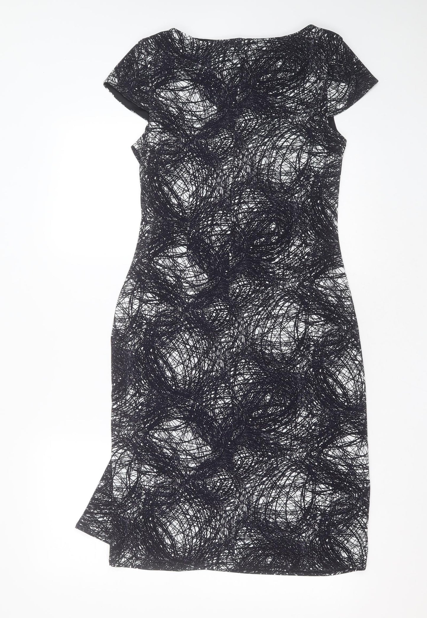 Preworn Womens Blue Geometric Polyester Pencil Dress  Size 10  Round Neck