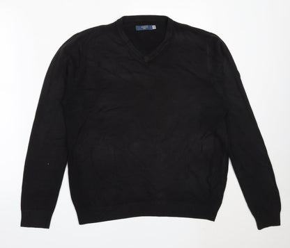 Atlantic Bay Mens Black V-Neck  Acrylic Pullover Jumper Size M