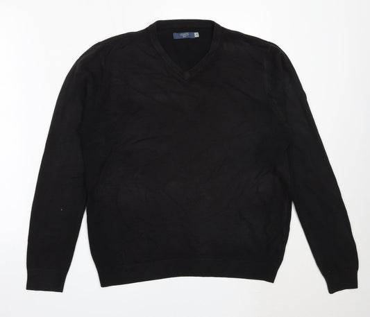 Atlantic Bay Mens Black V-Neck  Acrylic Pullover Jumper Size M