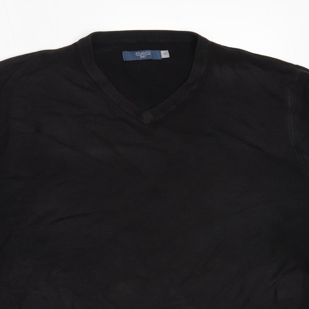 Atlantic Bay Mens Black V-Neck  Acrylic Pullover Jumper Size M