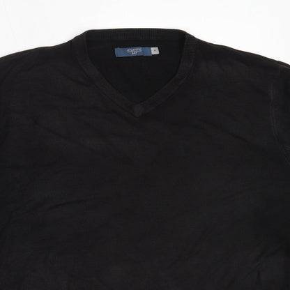 Atlantic Bay Mens Black V-Neck  Acrylic Pullover Jumper Size M