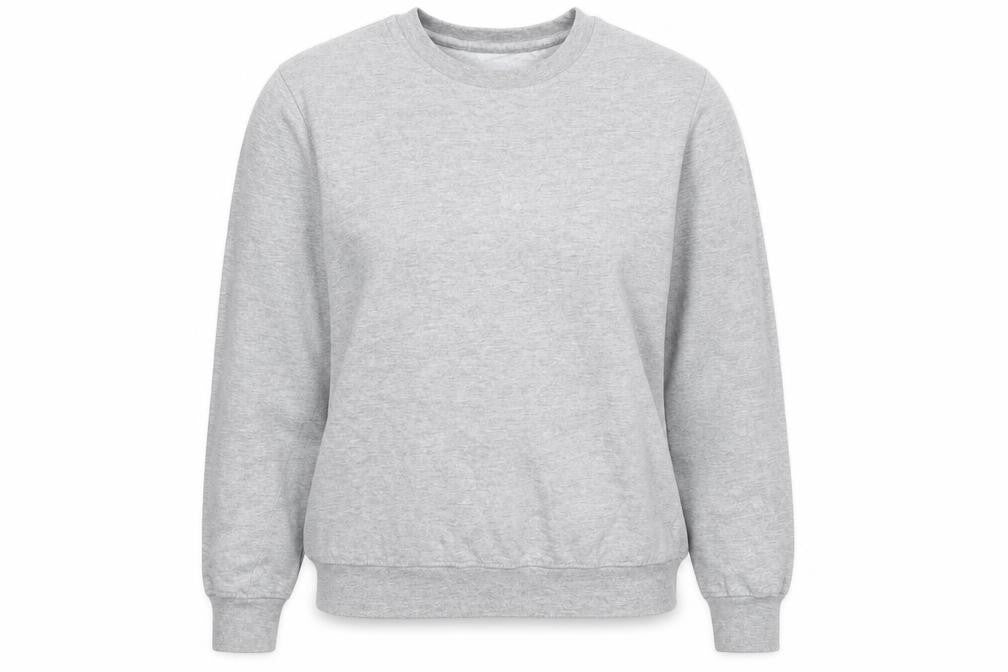 Front view of Bershka women’s grey cotton pullover sweatshirt, size S