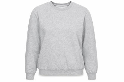 Front view of Bershka women’s grey cotton pullover sweatshirt, size S