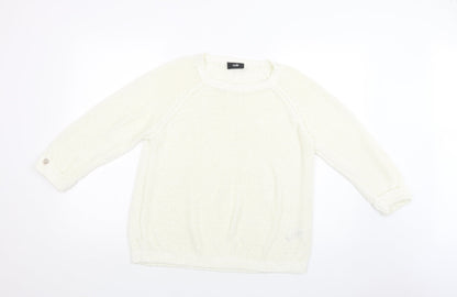 Wallis Womens White Crew Neck  Acrylic Pullover Jumper Size L
