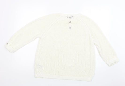 Wallis Womens White Crew Neck  Acrylic Pullover Jumper Size L